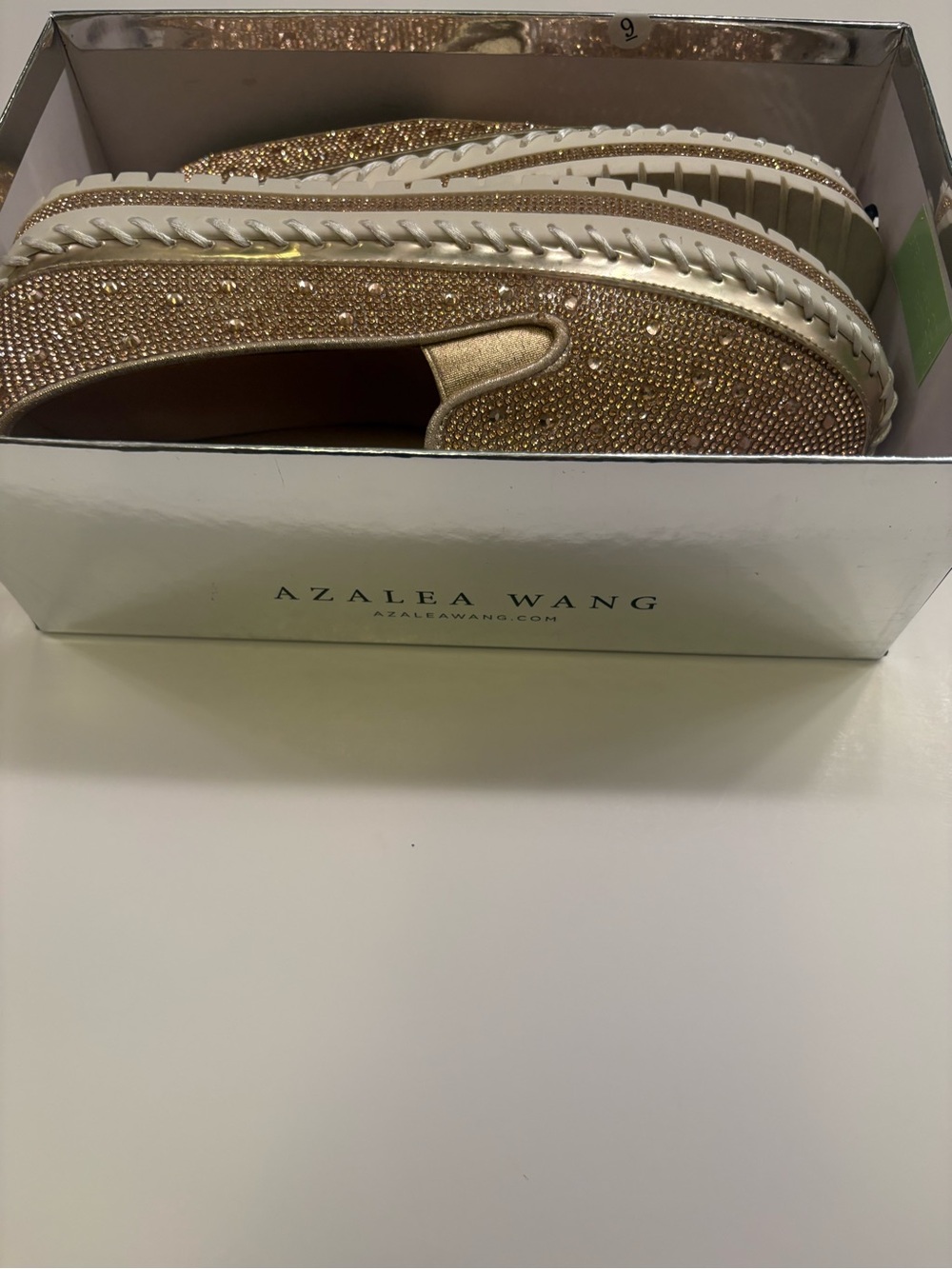 NIB Azalea Wang Brittany Rose Gold Rhinestone Sneakers Size 9 - Picture 11 of 13